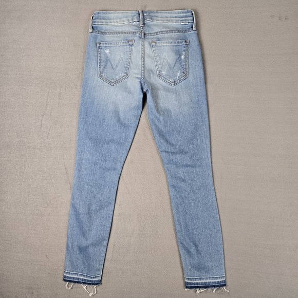 Mother Undone Hem Looker Crop Jeans Women's 24 Blue Denim Distressed Frayed Hem - Picture 2 of 13